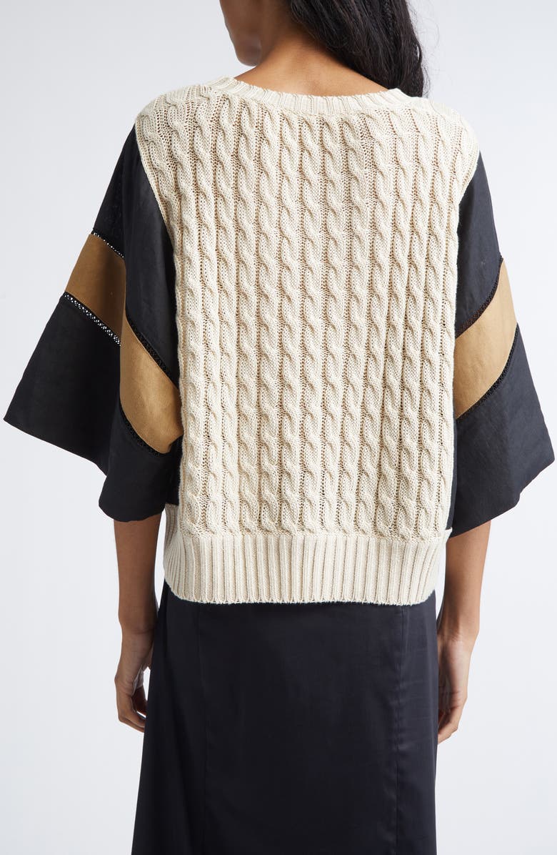 Max Mara Hybrid Linen Cable Sweater, Alternate, color, Beige