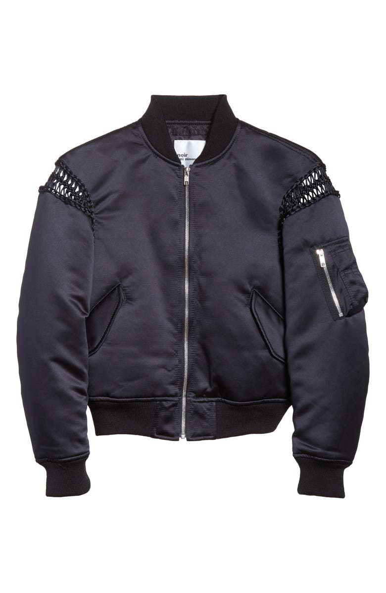 Noir Kei Ninomiya Macramé Trim Satin Bomber Jacket, Alternate, color, 