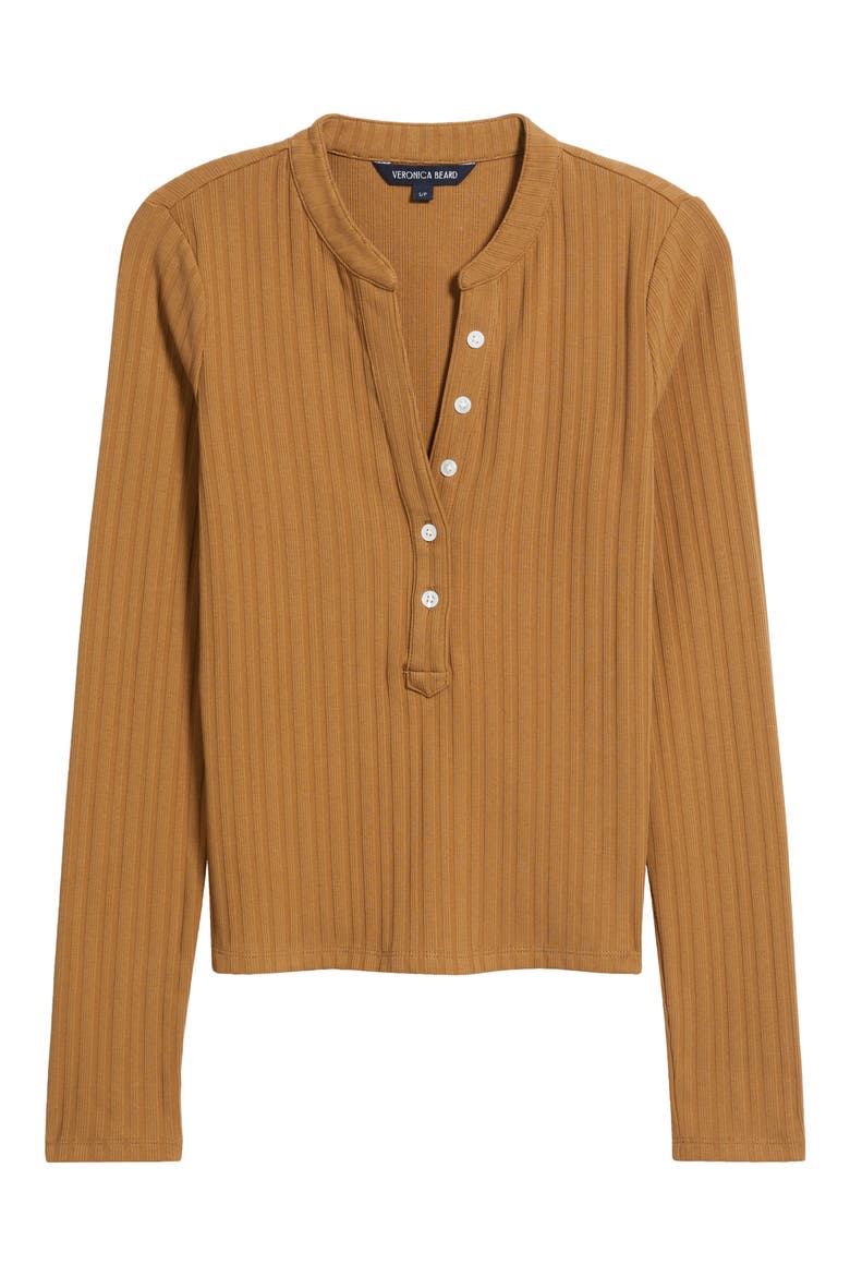 Jocelyn Rib Stretch Cotton Henley Top, Alternate, color, DARK ACORN