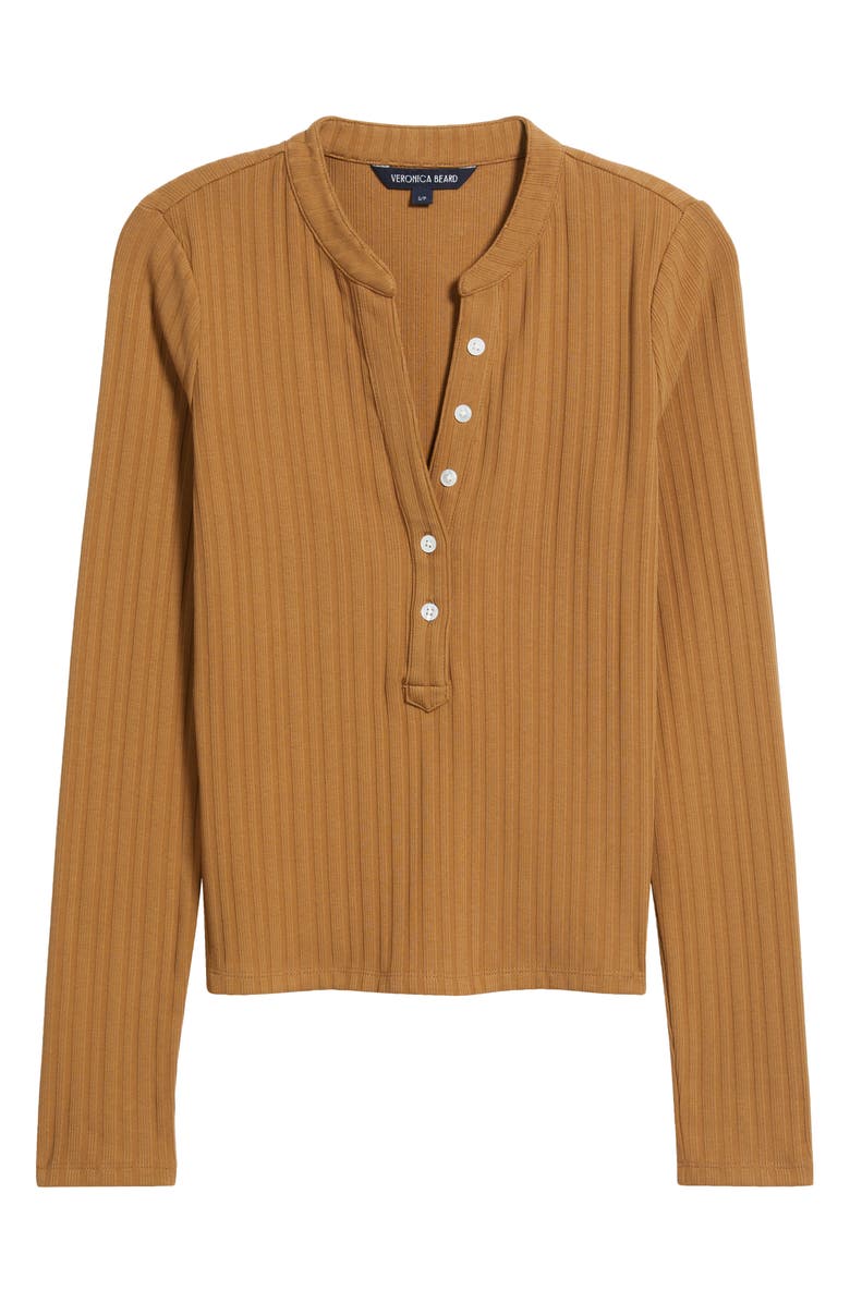 Veronica Beard Jocelyn Rib Stretch Cotton Henley Top, Alternate, color, Dark Acorn