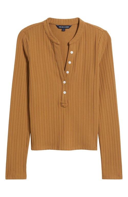 Veronica Beard Jocelyn Rib Stretch Cotton Henley Top In Brown
