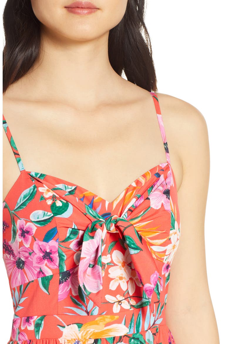 Floral Tie Front Tiered Maxi Sundress, Alternate, color, ORANGE