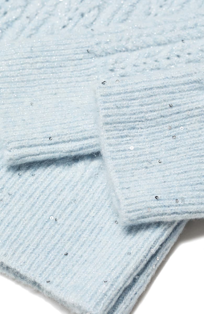 MANGO Sequin Cable Sweater, Alternate, color, Sky Blue