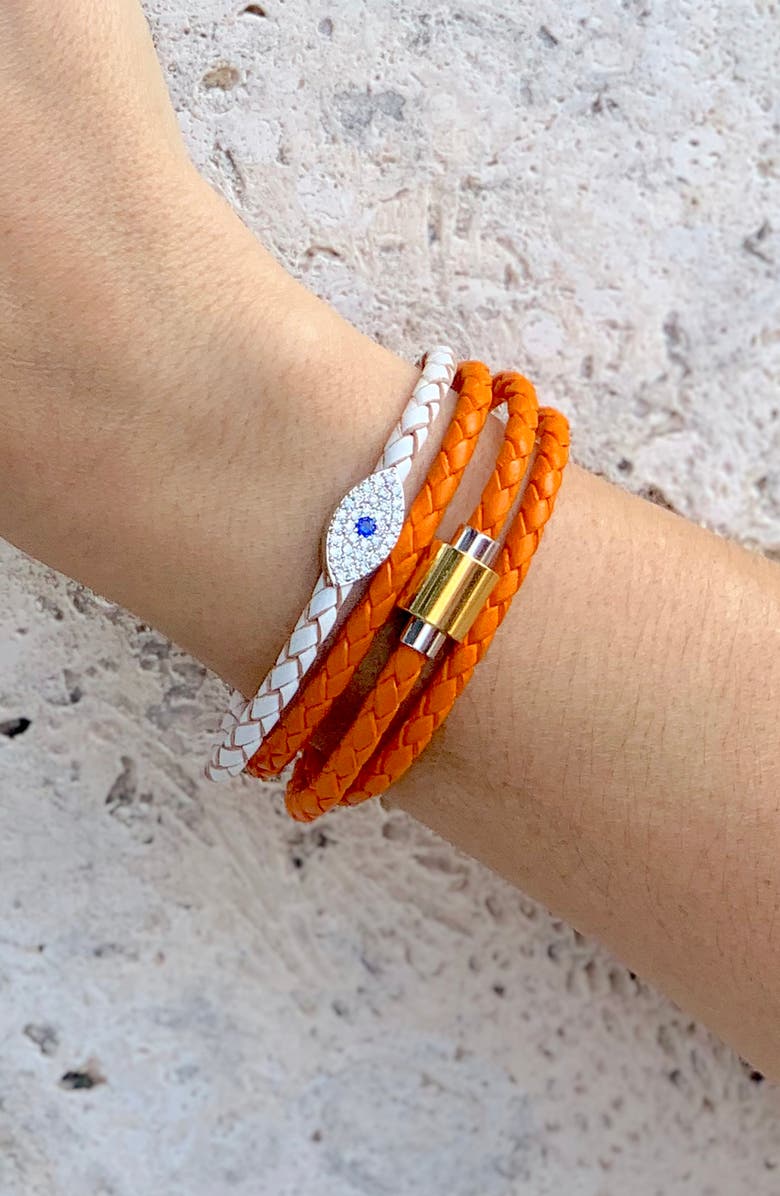 Liza Schwartz Leather Wrap Bracelet, Alternate, color, Orange