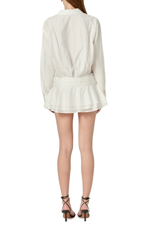English Factory Ruffled Long Sleeve Micro-mini Romper In Off White