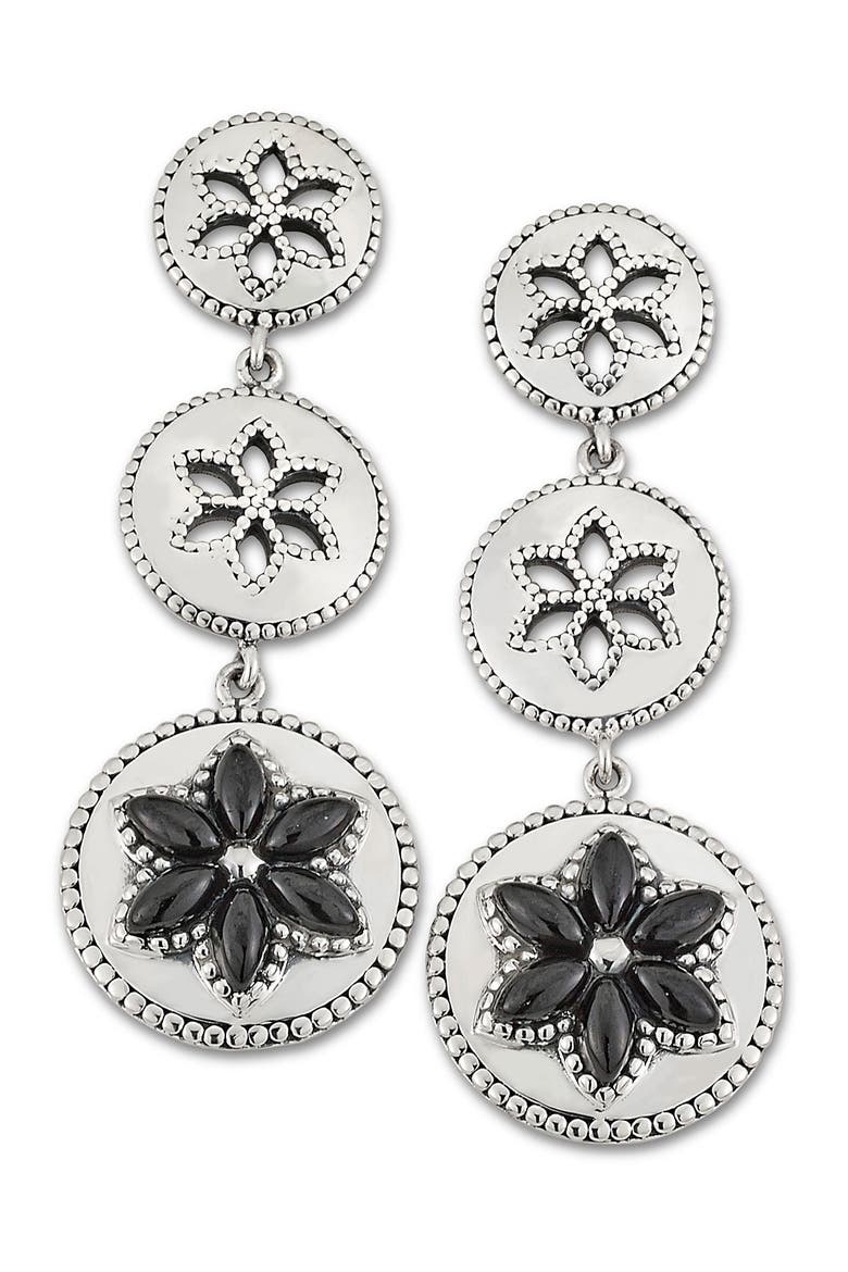 Sterling Silver Black Spinel Triple Circle Flower Earrings, Main, color, BLACK