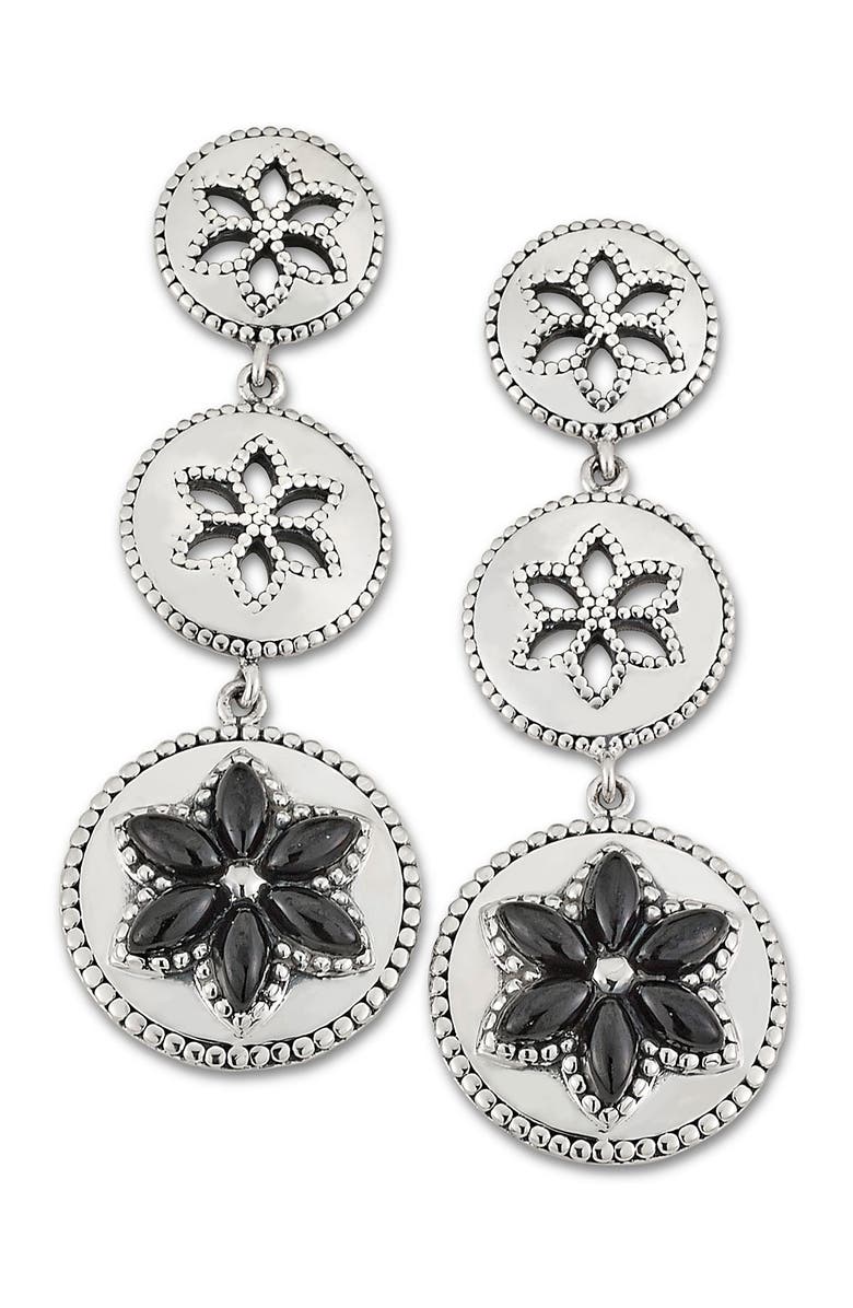 SAMUEL B. Sterling Silver Black Spinel Triple Circle Flower Earrings, Main, color, Black