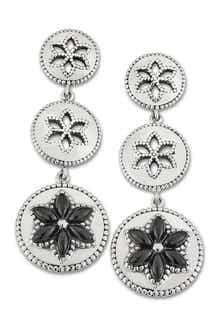 SAMUEL B. Sterling Silver Black Spinel Triple Circle Flower Earrings