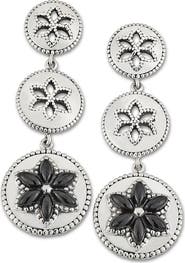 SAMUEL B. Sterling Silver Black Spinel Triple Circle Flower Earrings