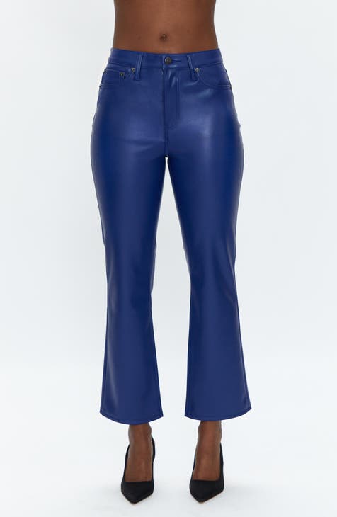 Lennon Cropped Faux Leather Jeans (Electric Blue)