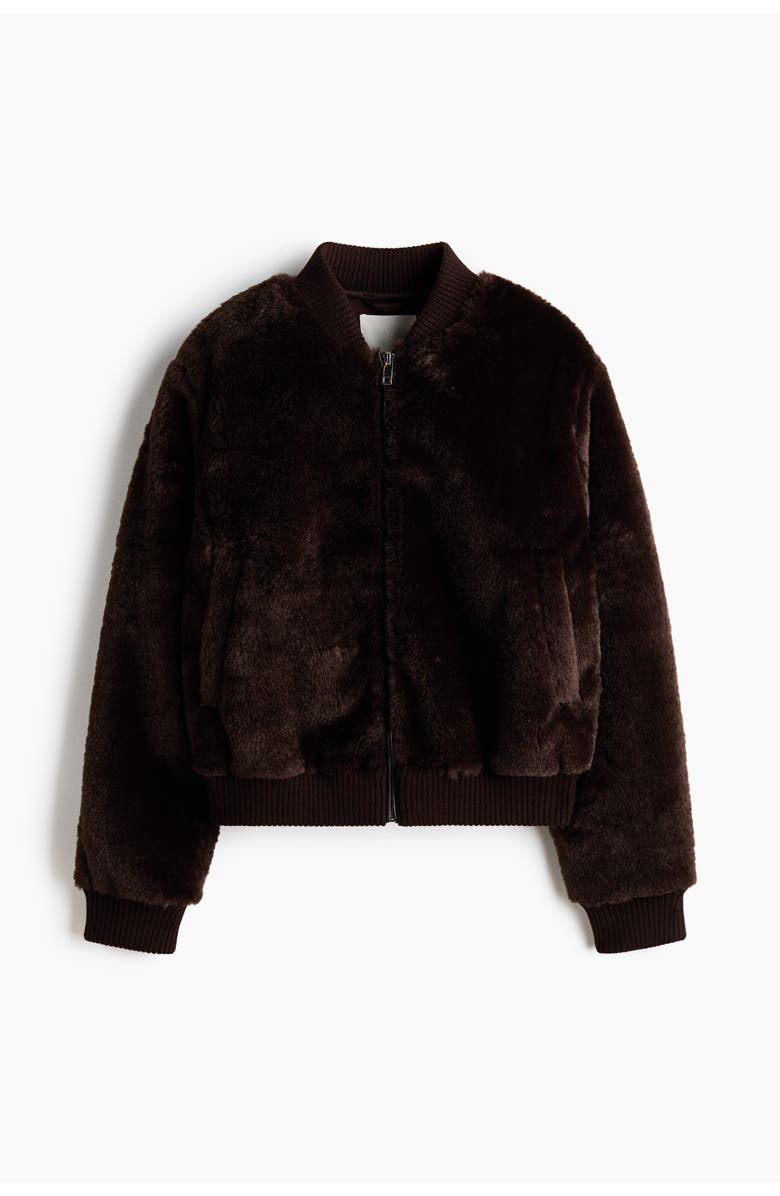 H&M Pile Bomber Jacket, Main, color, Dark Brown