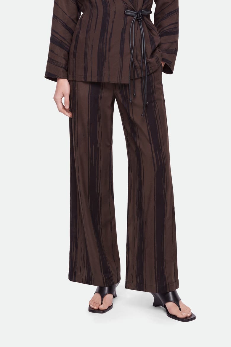 Printed Lyocell Wide Leg Trousers, Main, color, Brown