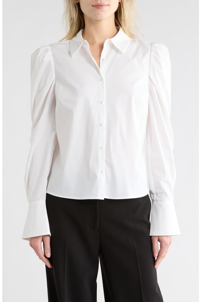Pleated Shoulder Button-Up Shirt, Main, color, WHITE