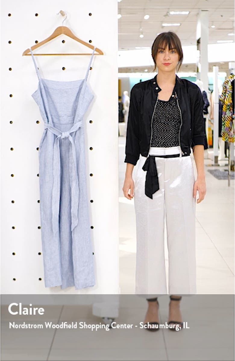 Stripe Linen Tie Waist Jumpsuit, sales video thumbnail