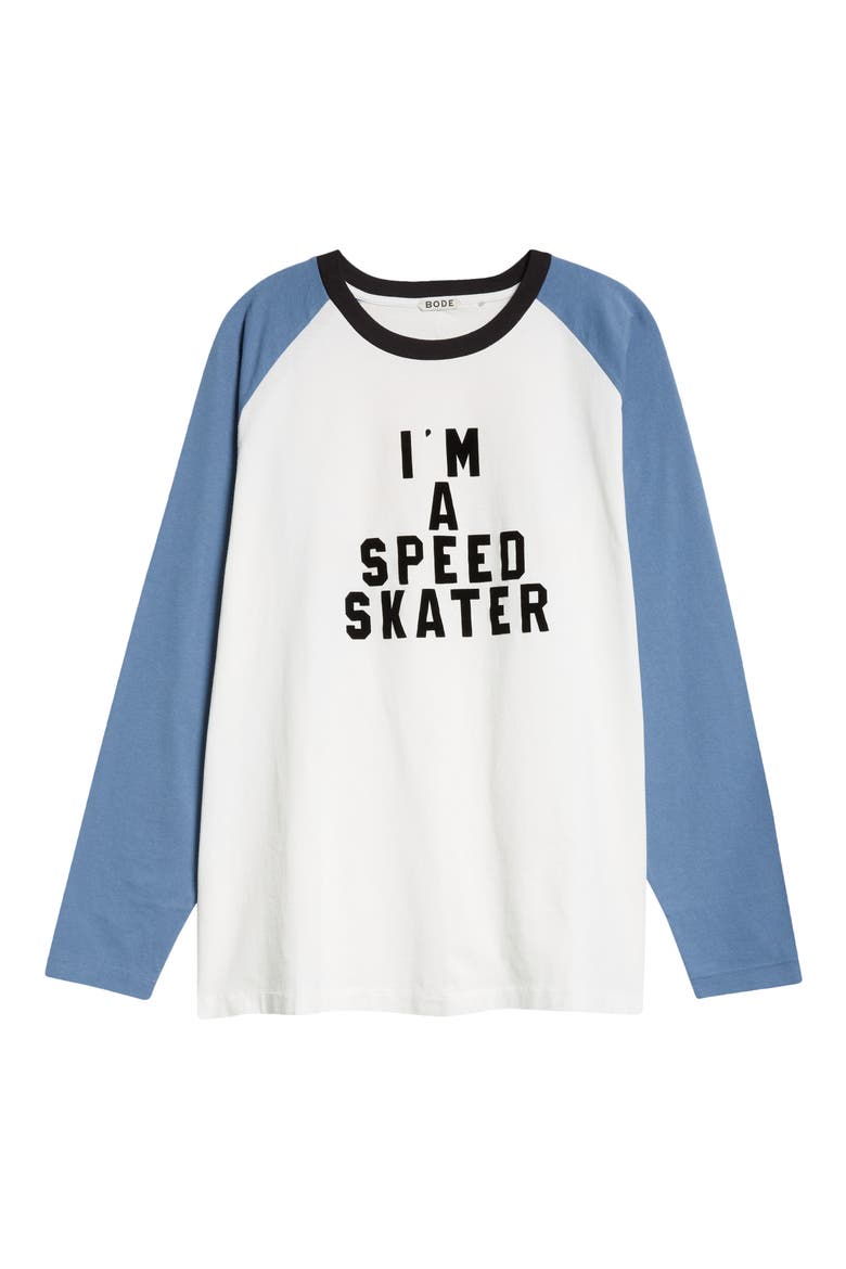 Skater Flocked Baseball T-Shirt, Alternate, color, BLUE/ CREAM