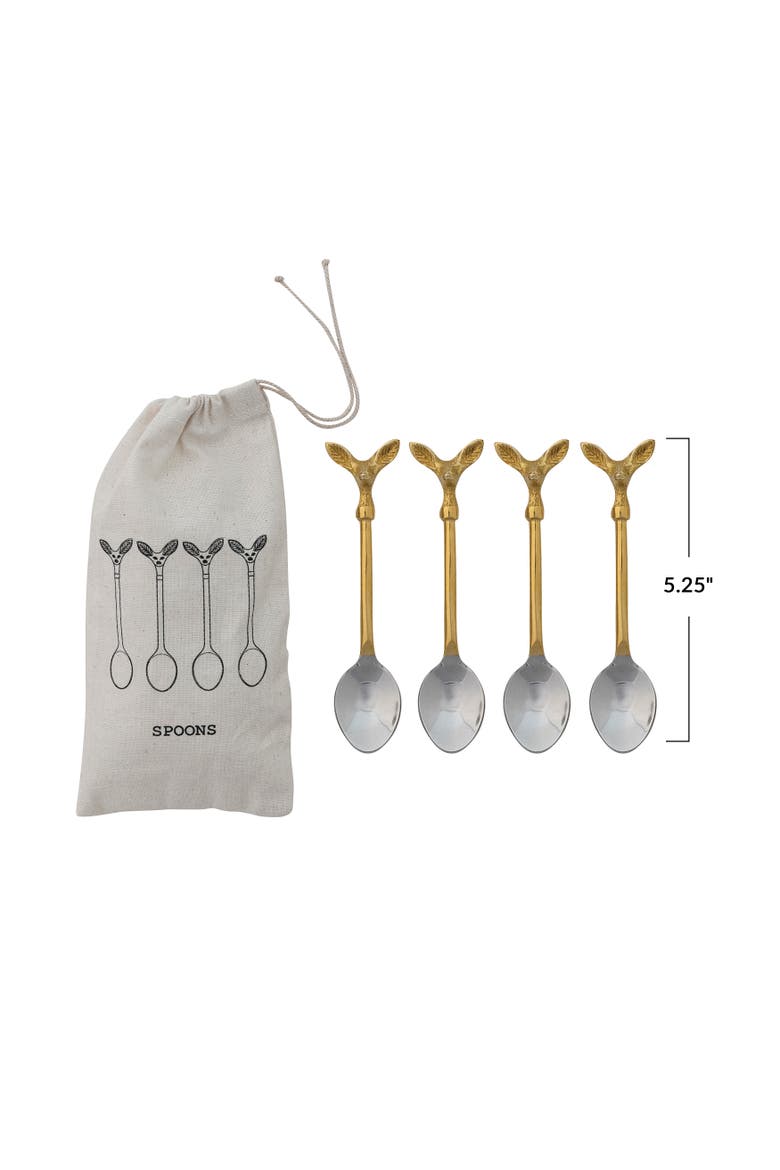 Deer Head Brass & Steel Coffee Spoons, Set of 4, Alternate, color, Silver and Brass
