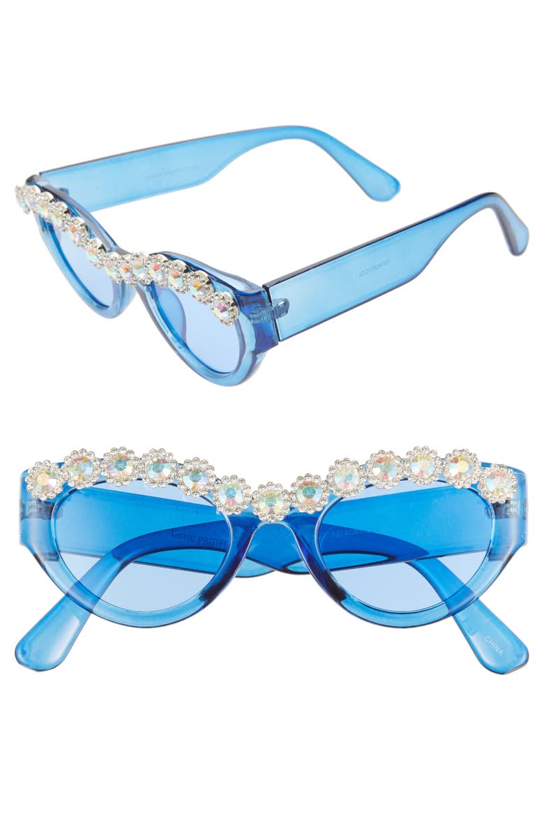 Rad + Refined 50mm Chunky Crystal Embellished Sunglasses, Main, color, 