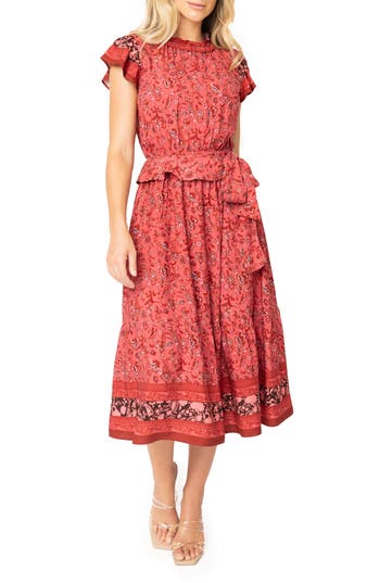 Gibsonlook Harvest Moon Floral Paisley Side Bow Midi Dress