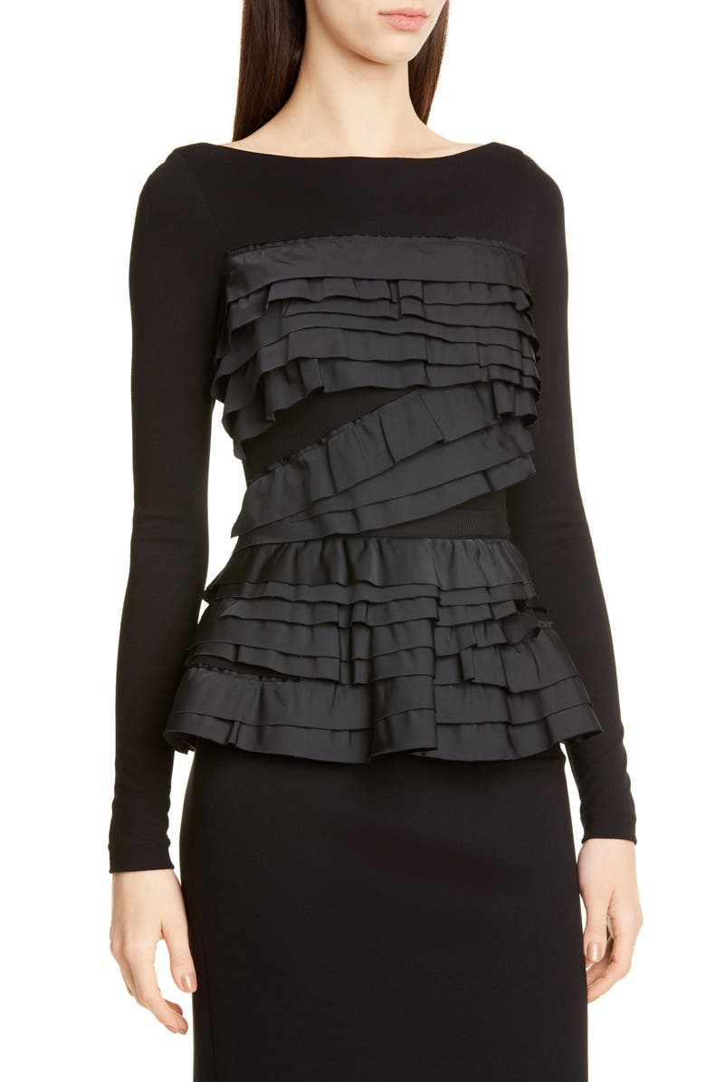 JASON WU Collection Taffeta Trim Jersey Long Sleeve Dress, Alternate, color,