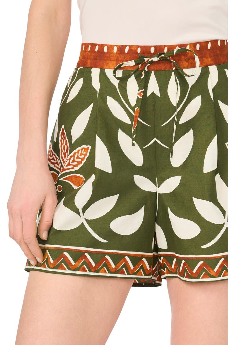 Floral Print Cotton Drawstring Shorts, Alternate, color, CHIVE