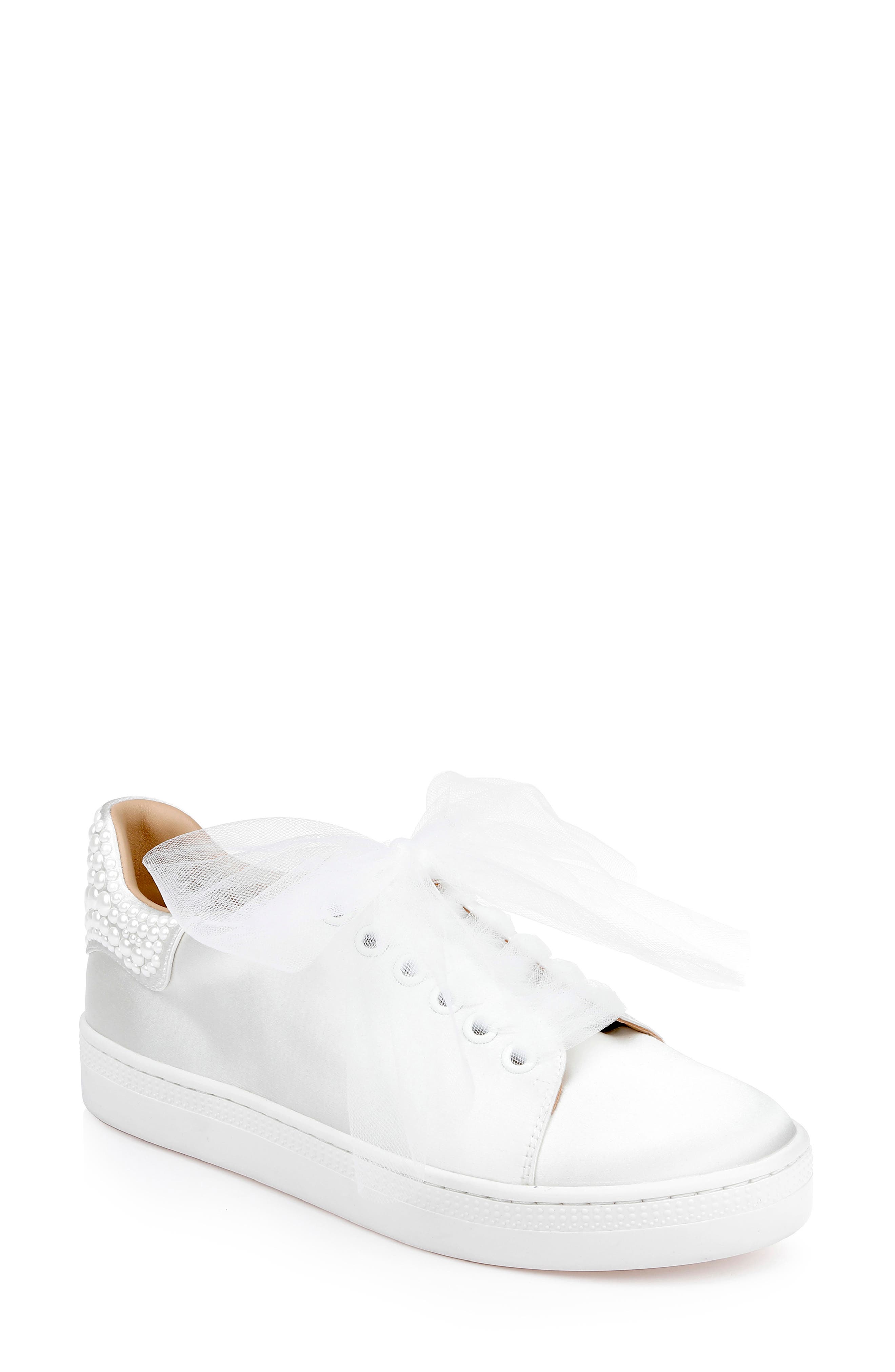 Badgley Mischka Collection Gem Platform Sneaker, Main, color, White Satin