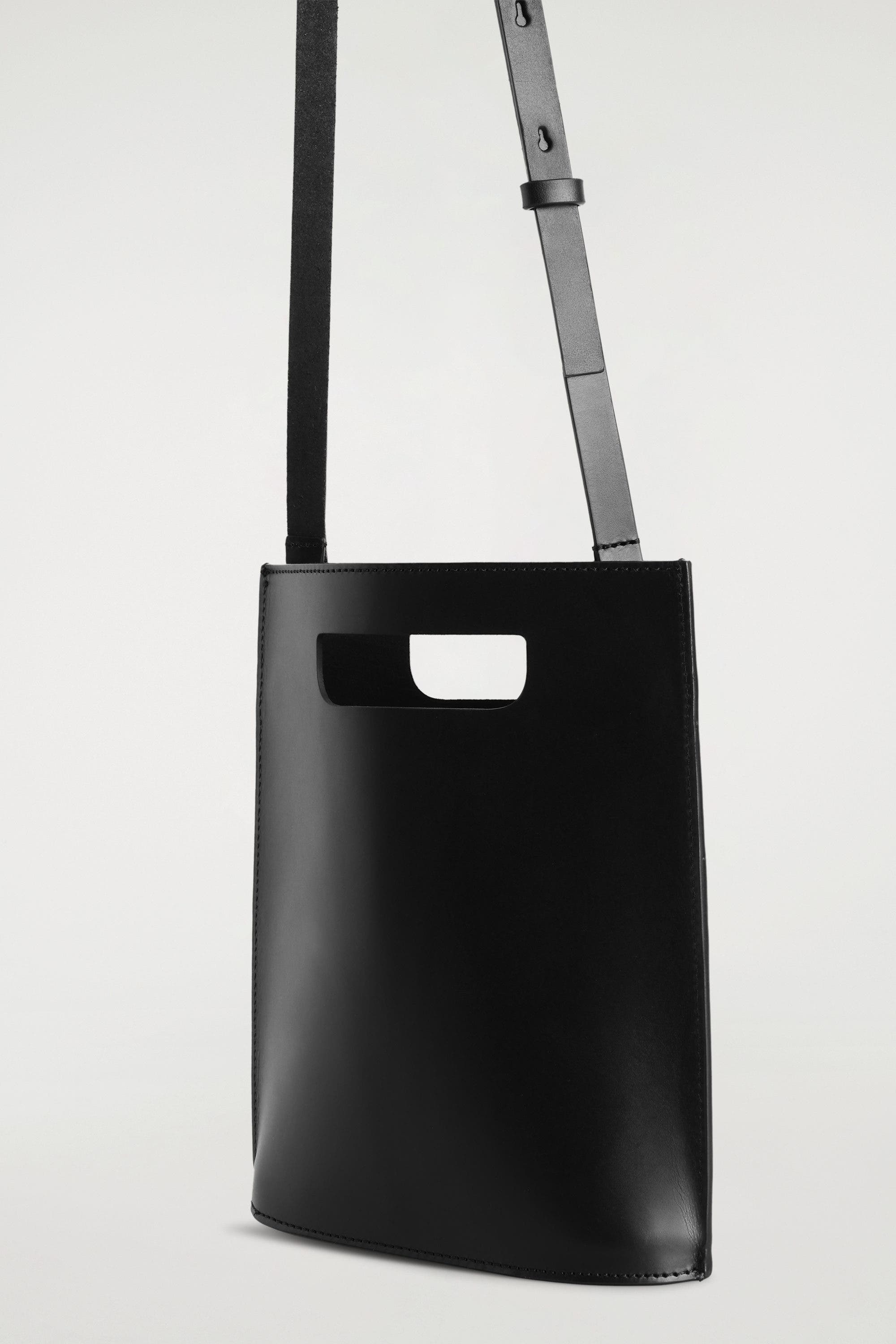 COS Folio Mini Bag - Leather, Alternate, color, Black