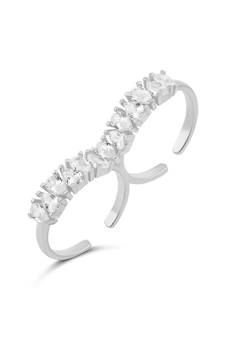 Pear Cubic Zirconia Two-Finger Ring, Main, color, SILVER