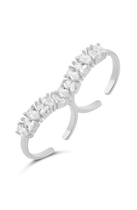 Pear Cubic Zirconia Two-Finger Ring