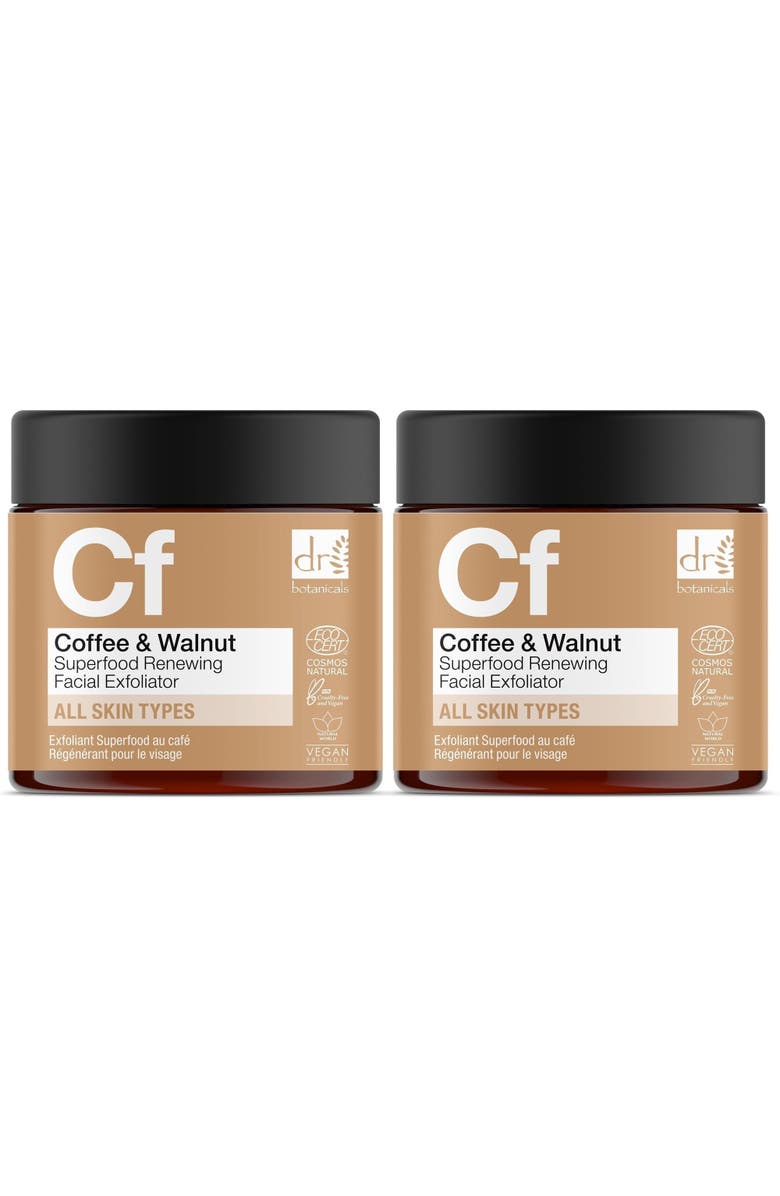DR BOTANICALS Coffee Superfood Renewing Facial Exfoliator 60ml x 2 Duo Pack, Main, color, White