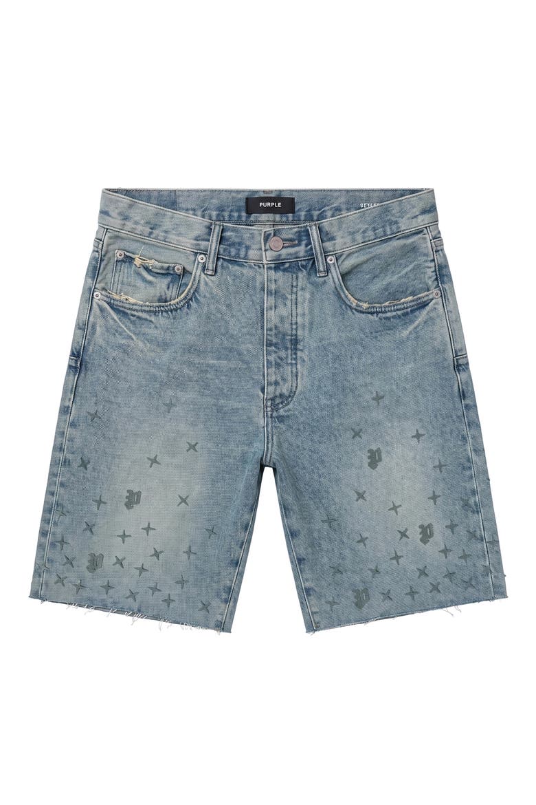 Mono Stars Tufted Denim Shorts, Alternate, color, LIGHT INDIGO