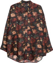 R13 Oversize Drop Neck Floral Wool & Silk Blend Button-Up Shirt