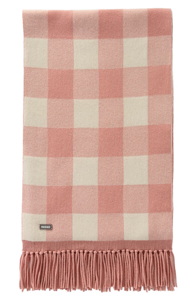 Mackage Ninel Jacquard Check Recycled Wool Blend Scarf, Main, color, Coffee-Cream Plaid