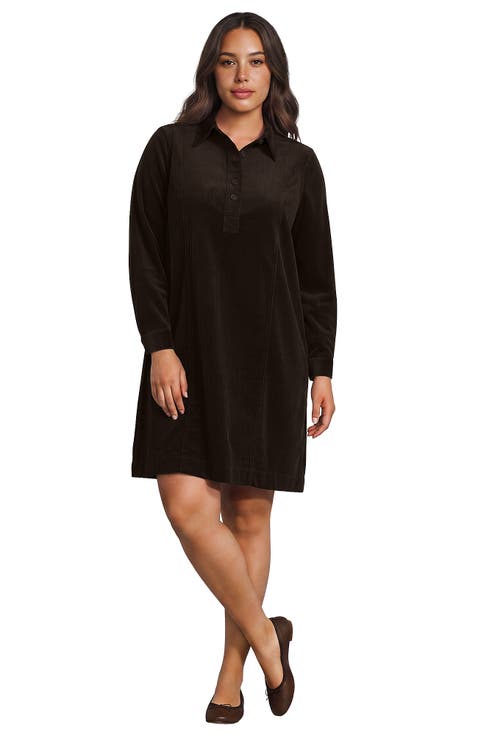 Plus Size Wide Wale Corduroy Popover Shirt Dress