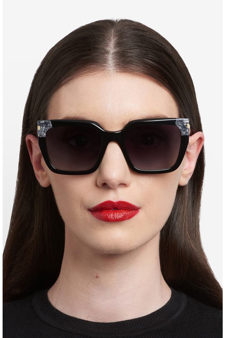 55mm Rectangular Sunglasses, Alternate, color, BLACK/ DARK GREY SF