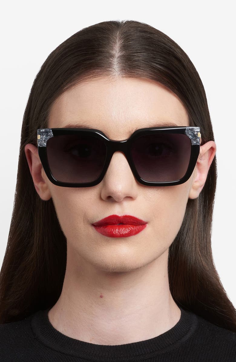 Carolina Herrera 55mm Rectangular Sunglasses, Alternate, color, Black/ Dark Grey Sf