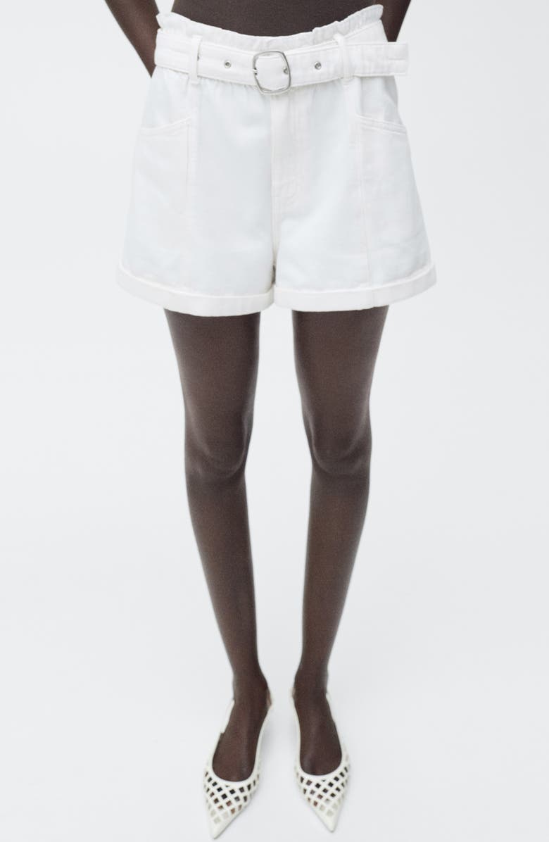 MANGO Paperbag Waist Belted Twill Shorts, Main, color, 