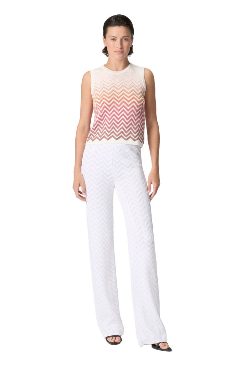 Straight-leg Stretch Trousers In Cotton And Viscose Chevron, Main, color, White