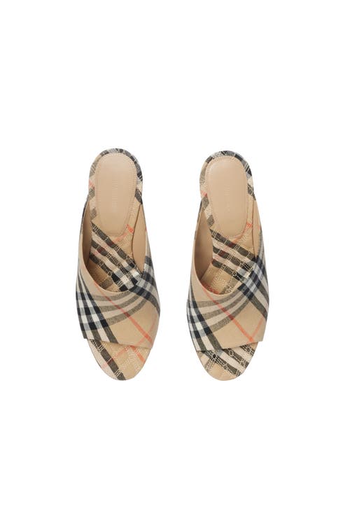 Burberry Check Mews Mules In Sand