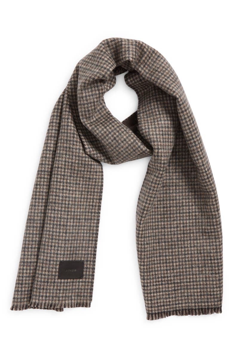 Vince Double Face Houndstooth Wool & Cashmere Scarf, Main, color, Brown