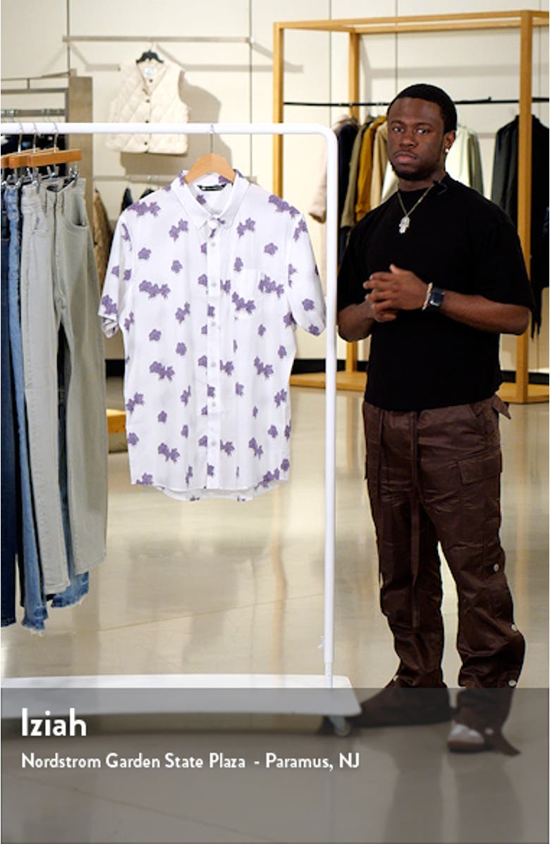 Hit The Books Floral Short Sleeve Stretch Button-Up Shirt, sales video thumbnail