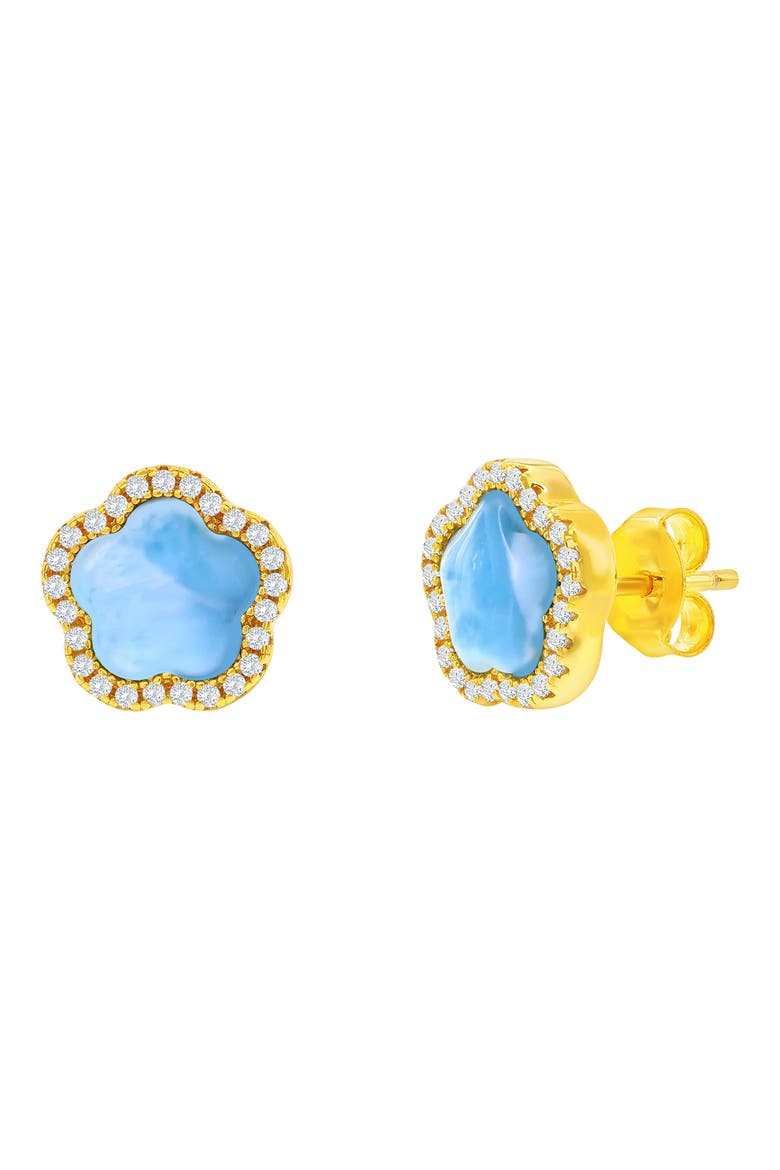 Larimar & Cubic Zirconia Halo Flower Stud Earrings, Main, color, BLUE