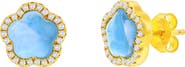 SIMONA Larimar & Cubic Zirconia Halo Flower Stud Earrings
