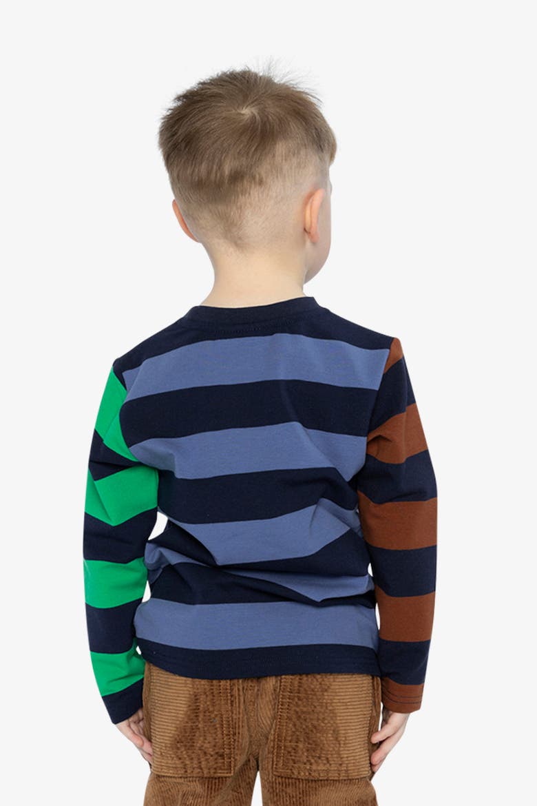 Cotton Large Striped Long Contrasting Sleeve T-Shirt, Alternate, color, Blue, Green and Brown Stripes