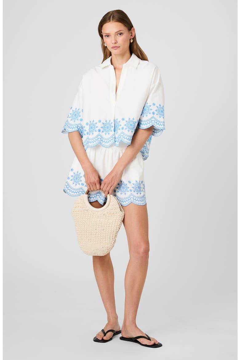 Alissa Embroidered Cotton Top, Alternate, color, WHITE/ POOLSIDE BLUE