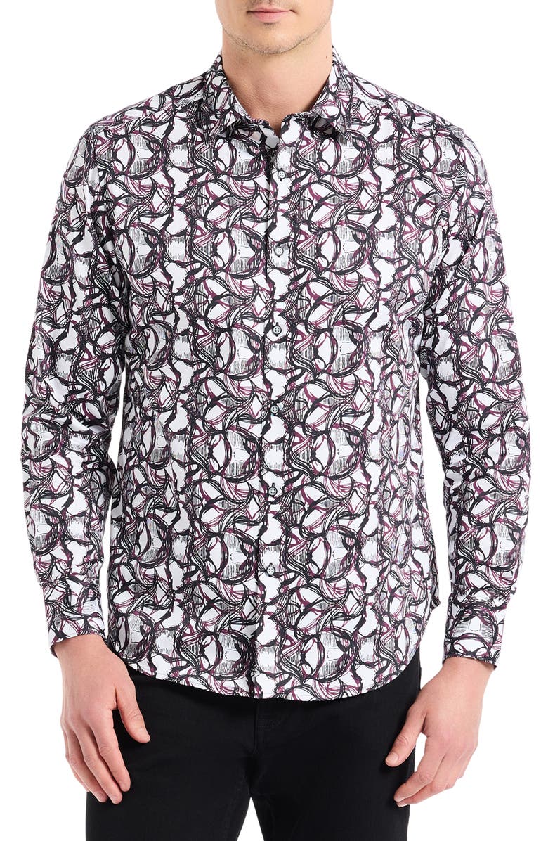 Robert Graham Gifford Cotton Button-Up Shirt, Main, color, Burgundy