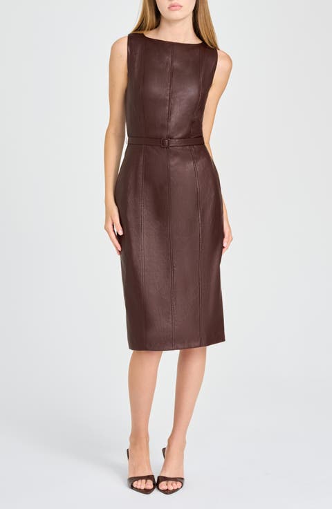 x Rose Lola Essex Faux Leather Bateau Neck Midi Dress