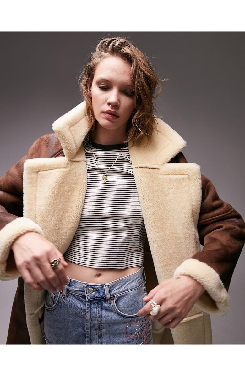 Topshop Faux Shearling Aviator Coat, Alternate, color, 