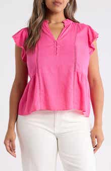 Lace Ruffle Linen Blend Top