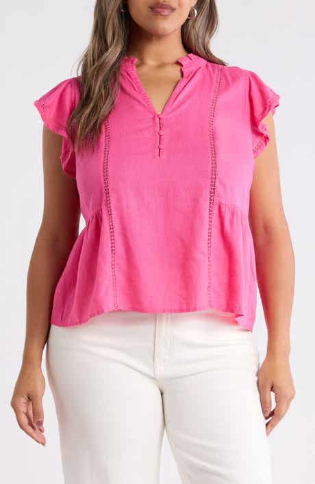 Lace Ruffle Linen Blend Top