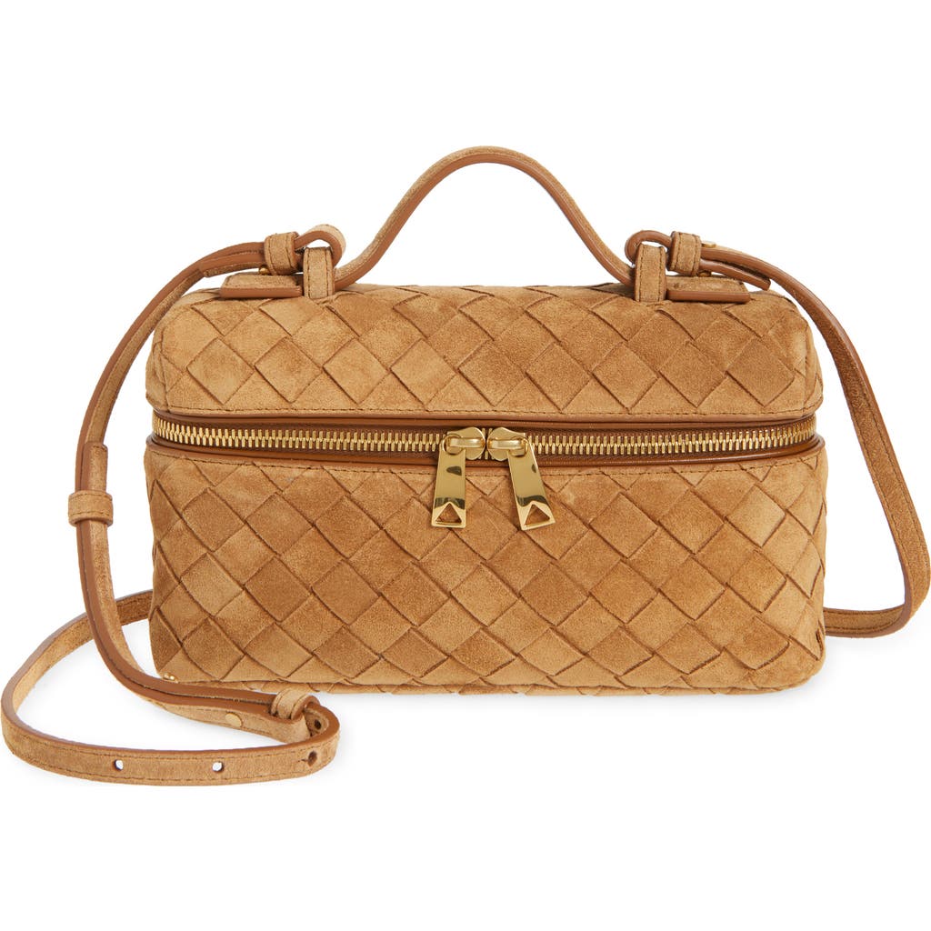 Bottega Veneta Bang Bang Intrecciato Suede Vanity Case In Brown